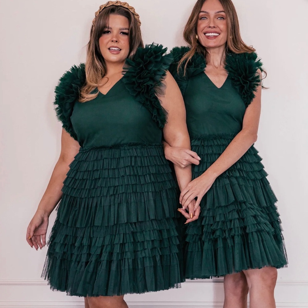 Jessakae Cherish Emerald Green Ruffle midi dress